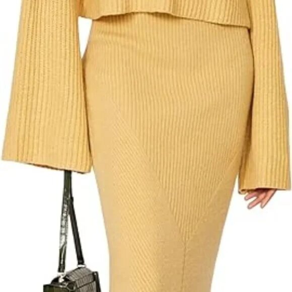 SWEET BABY JAMIE Soft Sweater Knit Pencil Midi Skirt in Butter Yellow MED - Picture 6 of 13